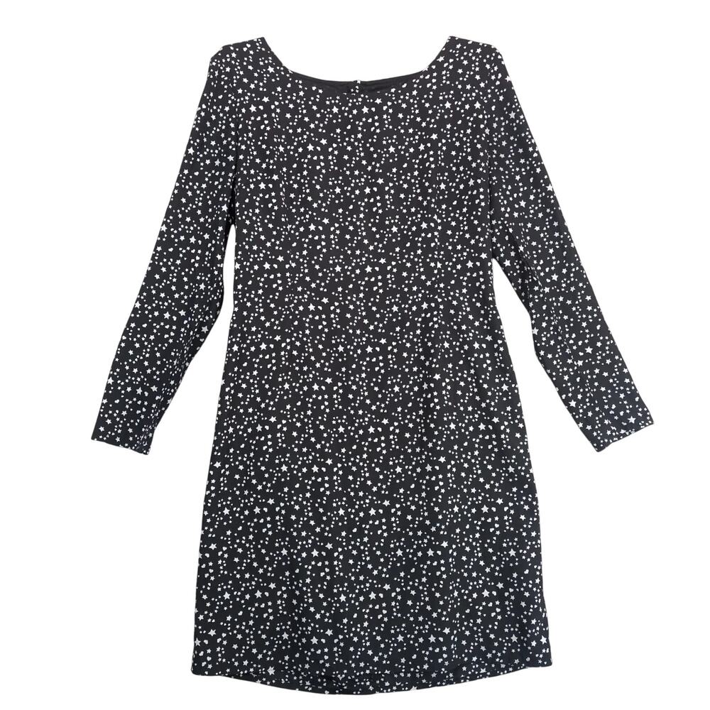 Pierre Cardin Paris Hearts & Stars Print Black‎ White A-Line Dress M Whimsigoth